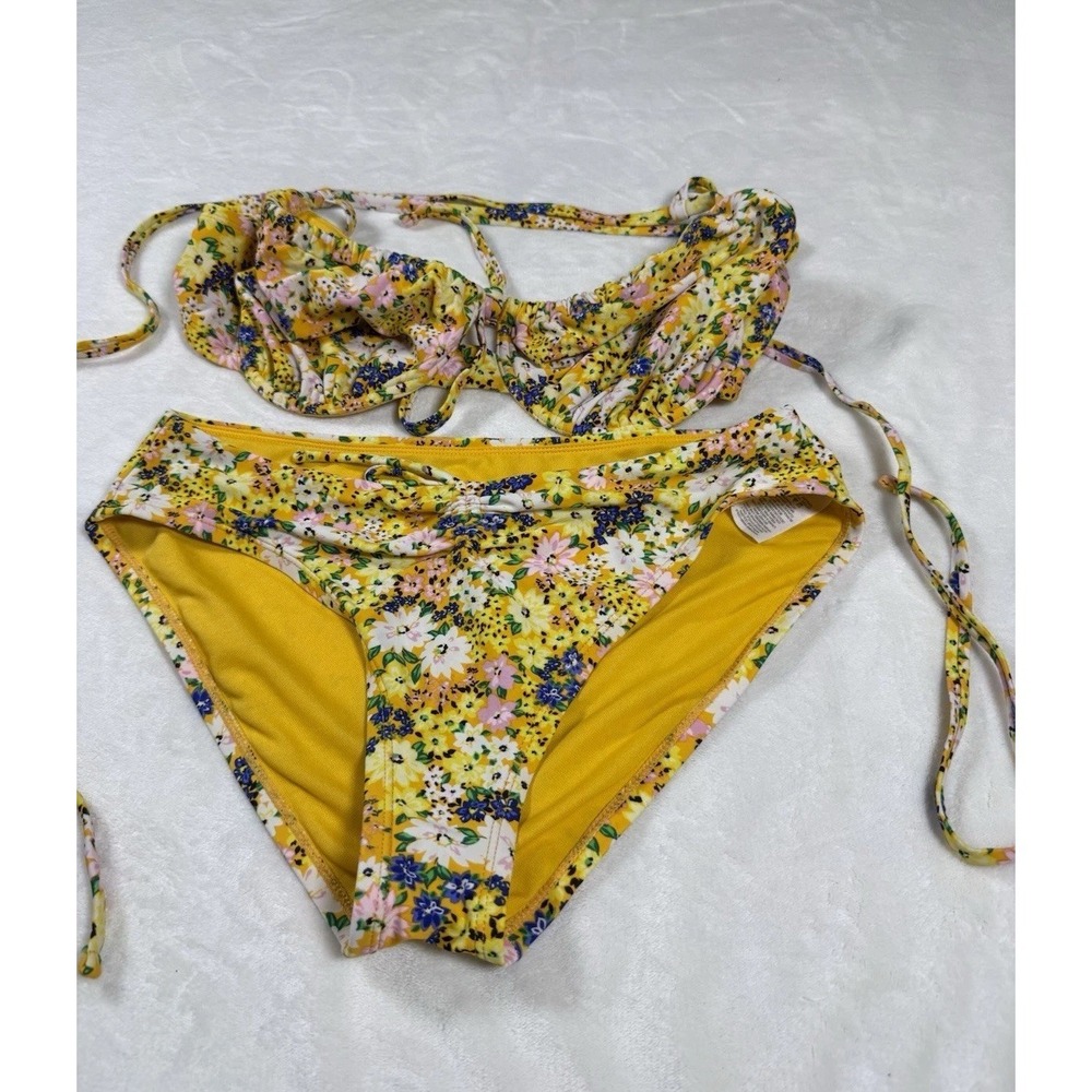 Time and Tru Floral‎ Bikini Set 1X Top M Bottom Yellow Underwire Swim